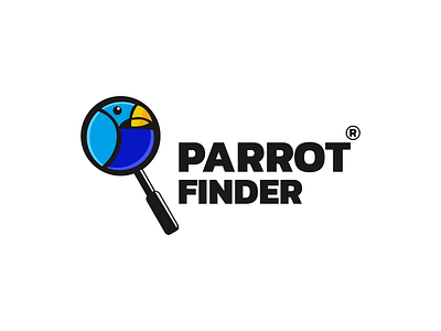 parrot finder logo app bird branding design dual meaning finder graphic design icon illustration logo parrot search ui ux vector