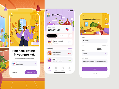 Loan Fund Mobile App Design application banking budgeting credit card debit e wallet finance home screen illustration loan mobile money orely product design saving transaction ui design ui ux ux design vibrant