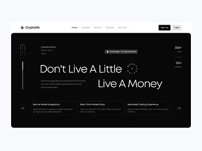 Hero Section - Cryptolife clean crypto cryptocurrency currency dark finance hero section landing page landing page design money transaction web web app web design website website design