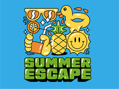 Summer Escape - Apparel apparel bold clothing brand design duck fun graphic design illustration logo merch merchandise retro smile summer sun t shirt tee