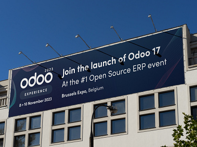 Odoo Experience - Billboard 2023 advertisement advertising belgium billboard blue branding design exhibition experience gradient odoo poster purple