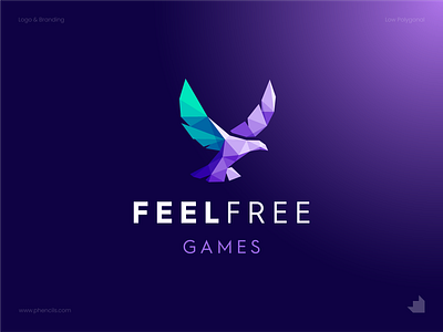 Feel Free Games - Low Polygonal Logo 3d brand branding colors company logo design geometric geometric logo graphic design illustration logo logo design low poly logo phencils polygonal vector