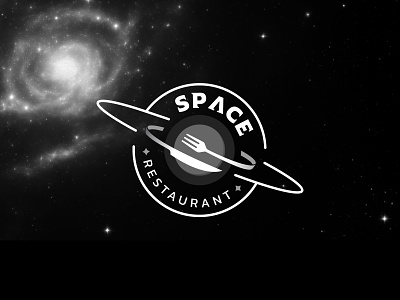 Space - Restaurant Logo branding creative logo dainogo galaxy hotel identity logo logo design logofolio planet logo restaurant logo space spoon knife