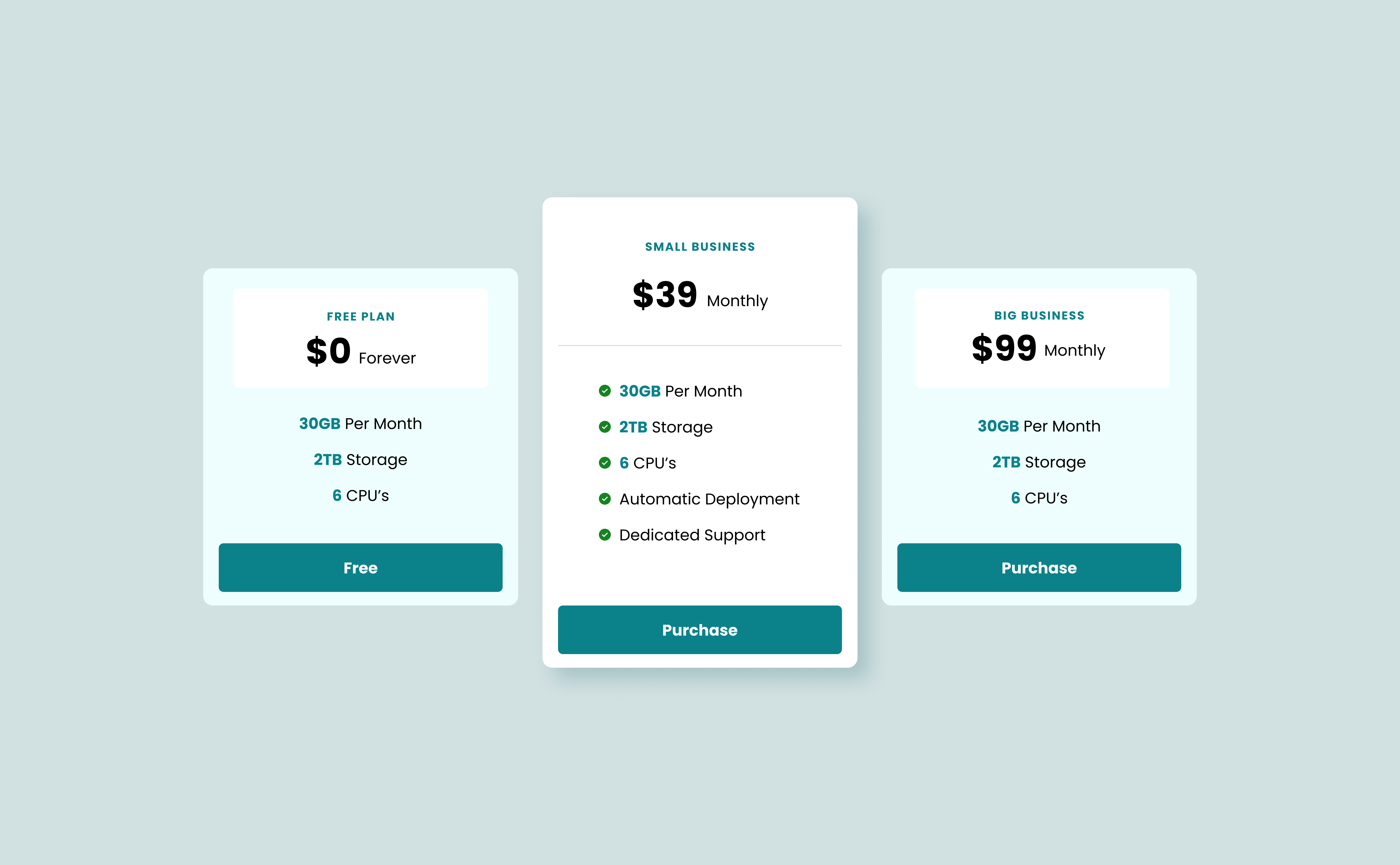 Pricing Comparison Cards by Roberto Leonardo Lisandro on Dribbble