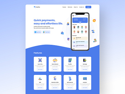 EasyPay - Payment Website analytics blue cards clean web design download app features homepage launch offers payment product design product launch website promotion recharge rewards split bill transaction web web design website