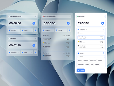 Time Tracker Component component component design design system interface design minimal design modal pop up saas design saas ui time management time tracker component time tracker design time tracker ui time tracker ui kit ui component ui design ui kit visual design widget widget design