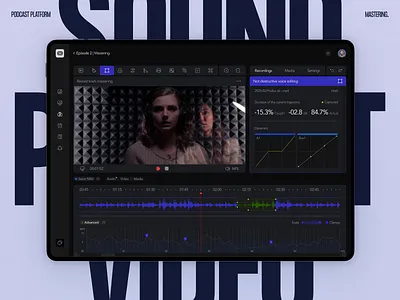 POD.MASTERY Podcast Platform applications audio editing colours component dark theme dashboard design fireart listening live recording mastering minimalism podcast platform podcaster ui ui elements ux video editing web app web design