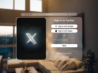 Sign up screen for Vision OS - Twitter apple dailyui day1 design twitter ux vision os vision pro