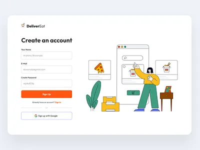 Food Delivery Service Registration Page 082 82 challenge create account daily ui 082 dailyui dailyui082 delivery service e commerce food food delivery form meal mockup registration page sign in sign up ui uiux website