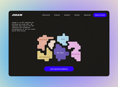 Landing page for 'JIGSAW - the API builder' dailyui day3 landing page ui