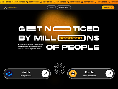 SocialReachly Hero section concept 2d animation branding clean concept darktheme design graphic design highlight hover effect interface motion motion graphics movement plain social ui ux web yellow