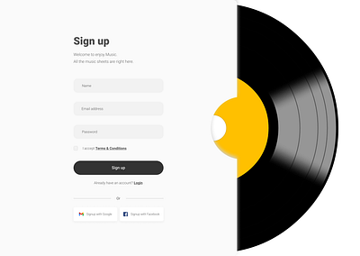 Sign up/Login Music page branding design graphic design illustration light login logo minimal music ui ux website