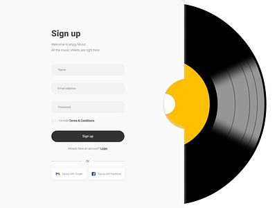 Sign up/Login Music page branding design graphic design illustration light login logo minimal music ui ux website