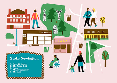 Stoke Newington Map characters collage editorial editorialillustration illustratedmap illustration map mapillustration