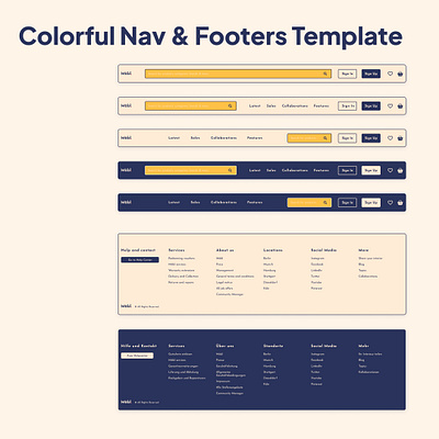 Colorful Nav & Footer Concept app atypical branding color dark mode desktop figma furniture light mode logo template typography ui website