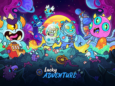 Lucky Adventure: Promo Art 2d 2d game art artwork astronaut cartoon casino digital illustration digitalart drawing galaxy gambling game graphic design illustration space vector