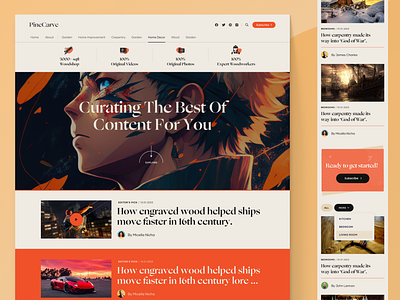 PineCarve - Blog Platform Website Design Responsive anime blog branding content design desktop elegant figma graphic design icon identity logo orange platform responsive stunning typography ui webdesign website