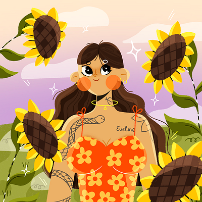 Sunflowers babe 🌻 2d adobe photoshop art direction character design character illustration commercial cute design editorial female illustrator flat style flower illustration girl art graphic design illo illustration portrait procreate sunflower tattoo