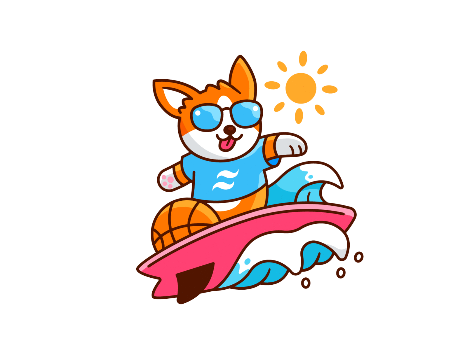 ProTailwind project animation branding cartoon character chilling cool corgi cute dog flat funny gif graphic design illustration logo mascot outline summer surf vector