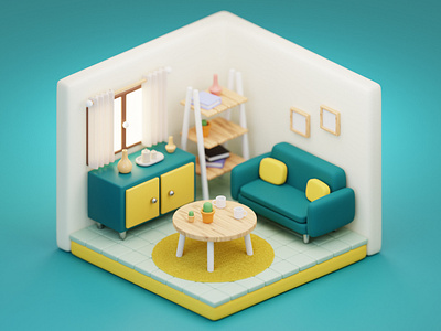 Isometric Room - Made with Blender 3d blender illustration isometric room isometric