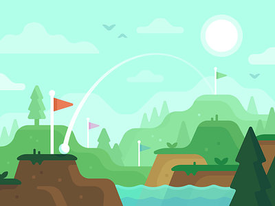 Coffee Golf: App Store Header casual game coffee golf country club forest golf golf course illustration indie indie game islands landscape mobile game park puzzle unity 3d video game