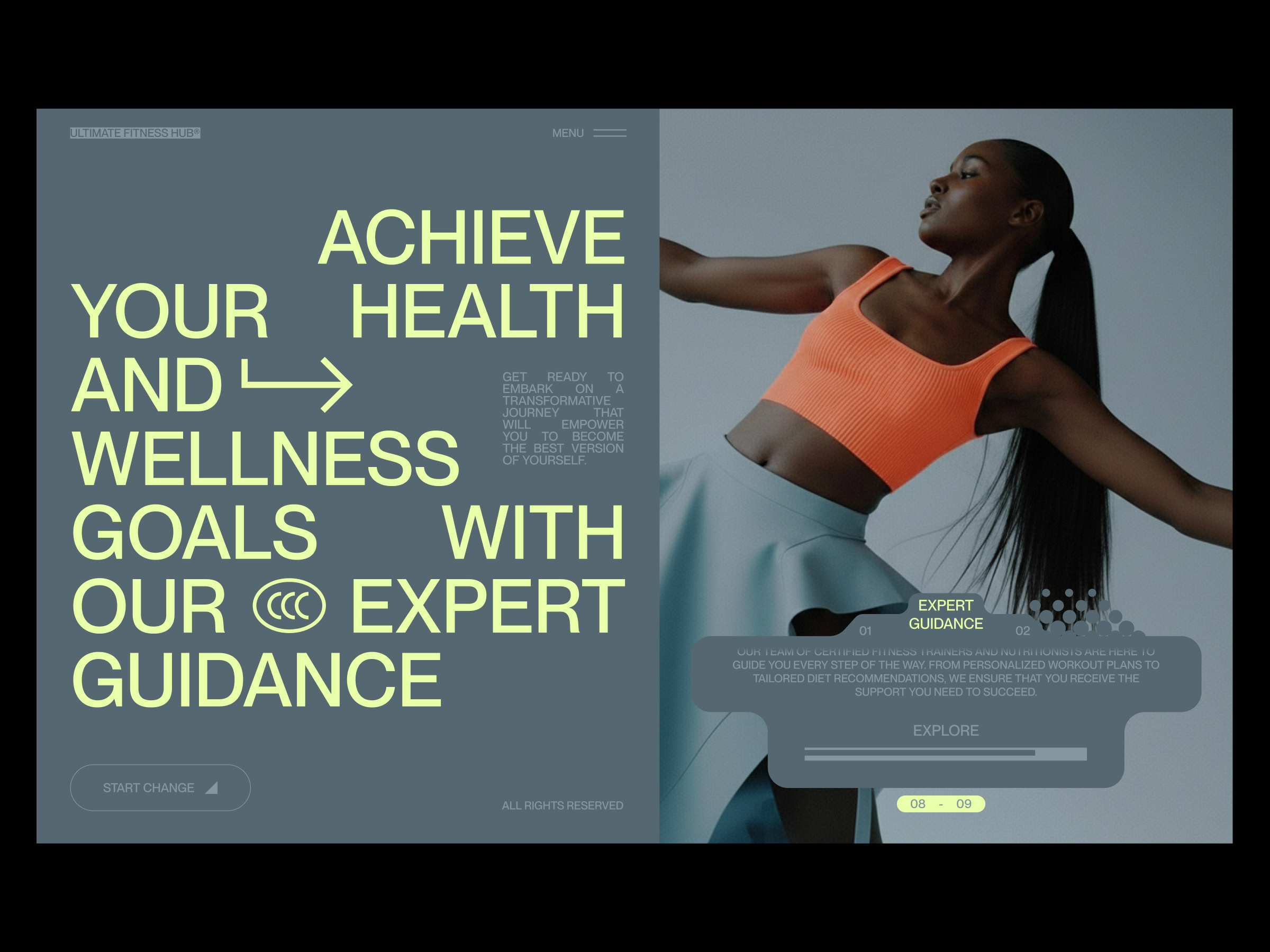 Landing page for Ultimate Fitness Hub® fashion fitness green landing page ui website