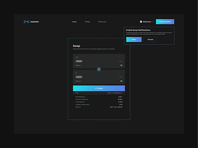 swanex dex: swap page blockchain dapp design dex ui web3