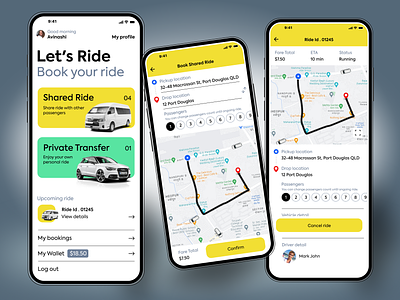 Book your ride app app design book the ride booking app cab booking car booking creative design customer app customer booking dashboard detail detail page home page map design mobile papp new profile rental car app ride taxi