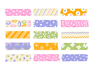 Сolorful washi duct tape clipart collection custom order groovy handdrawn illustration inspiration palette sticker vector