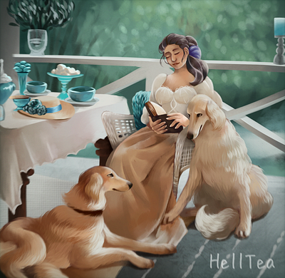 Russian greyhounds illustration