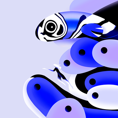 🐟 animals blue colorful fish girl illustration swim underworld water