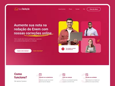 Sua redação - Landing Page capacity college design education instruction landing page laptop modern pink red website school site students teacher teaching training ui uiux university website