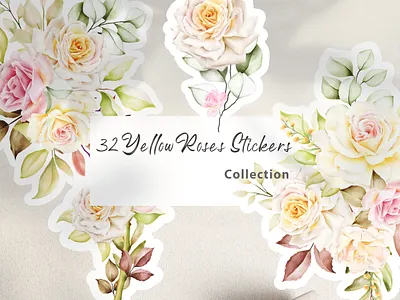 Yellow roses Stickers Collection illustration ink