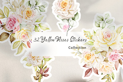 Yellow roses Stickers Collection illustration ink