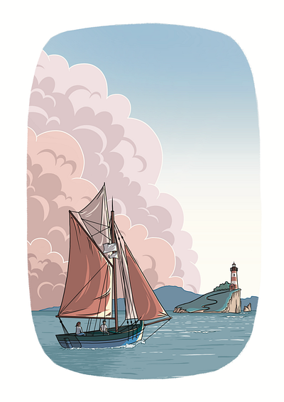 Sailing The World artwork boat illustration digital art illustration landscape ligne claire line work ocean poster sailing sea