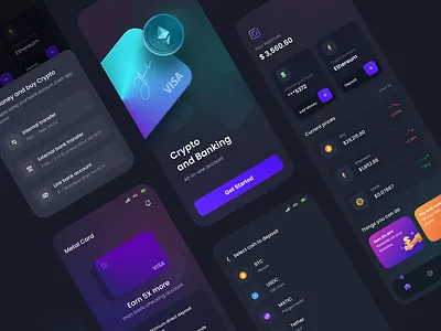 Crypto Banking app design bank app banking bitcoin blockchain card crypto dark app dark screen dark ui ethereum finance app metal card trending ui ux web3
