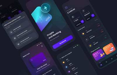 Crypto Banking app design bank app banking bitcoin blockchain card crypto dark app dark screen dark ui ethereum finance app metal card trending ui ux web3