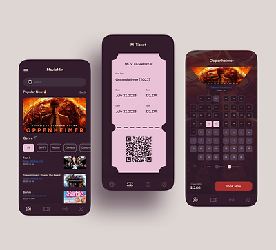 MovieMin Cinema Booking App app design bioskop booking cinema design film mobile mobile design oppenheimer ui uiux ux website