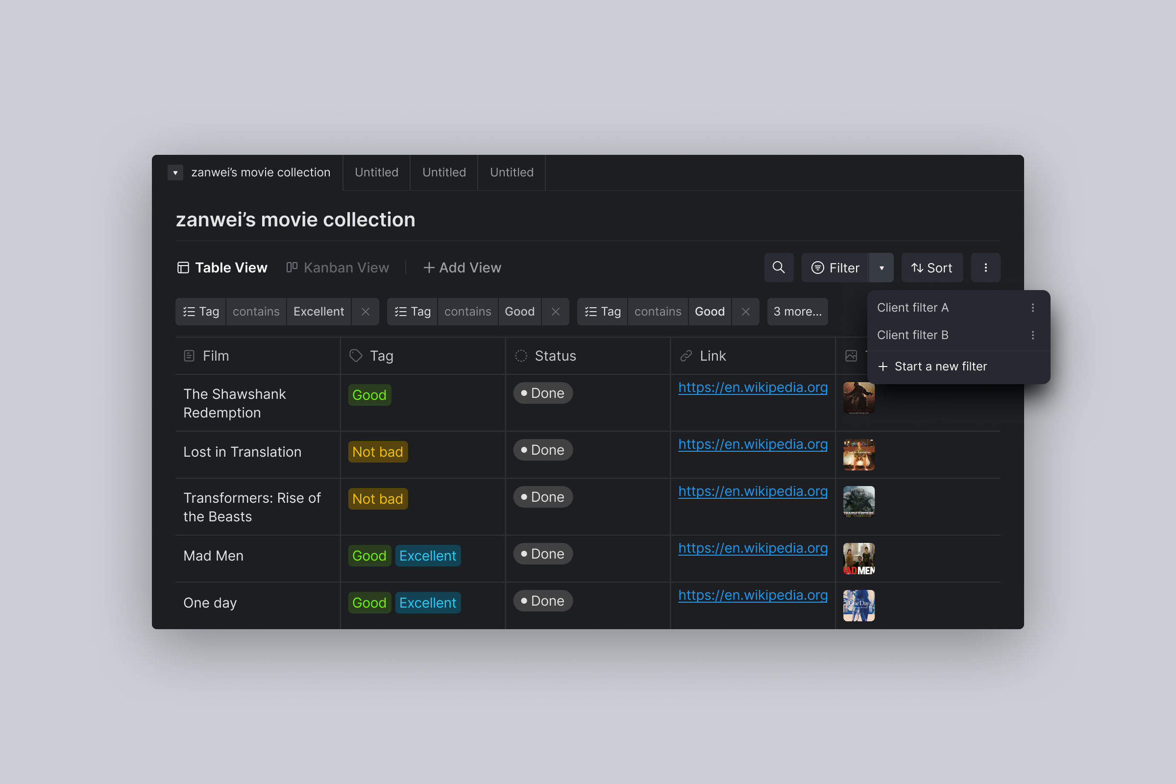 Database Exploration Design affine dark mode data database filter kanban layout product product design table tool ui ui design ux ux design view
