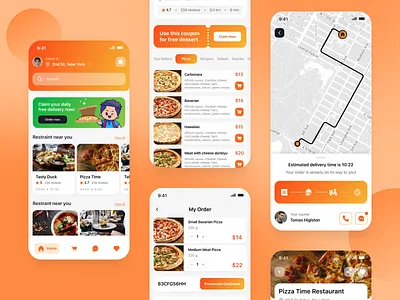 Food delivery - Mobile app app branding cooking courier dashboard delivery delivery app design food food app foodie graphic design illustration mobile order pizza restaurant ui ux way