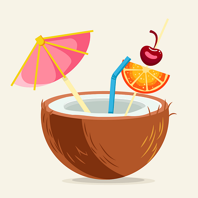 Coconut summer illustration cocktail cocnut graphic design illustration summer vibe tropical