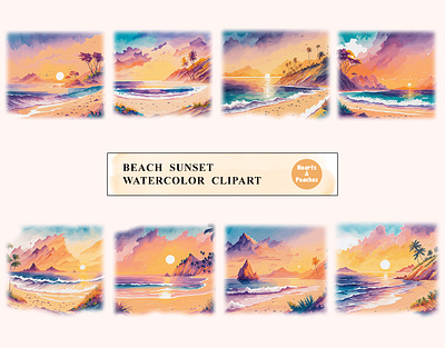 Beach Sunset Watercolor Clipart Bundle beach and sunset illustrations beach sunset clipart set beach sunset png images beach sunset watercolor clipart beach sunset watercolor scene clipart coastal clipart bundle design digital art digital download graphic design illustration png sunset beach art bundle watercolor watercolor beach illustrations watercolor ocean illustrations watercolor palm trees watercolor sunset sky watercolor waves and sun