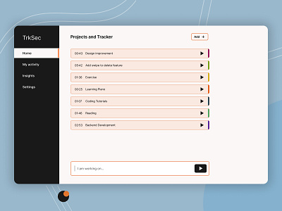 Time Tracking App - TrkSec 2d app branding design management mood tracking orange productivity project management time time tracking ui ui design uiux design ux ux design web webapp website