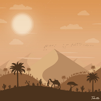 Desert Journey branding cactus camel clouds desert design digitalart digitalillustration dune dunes graphic design illustration sun vector