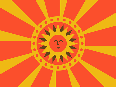 Sizzling Sun design face geometric graphic design happy hot illustration malley design radial rays red summer sun sunshine vector warm yellow