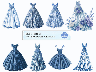 Blue Dress, Watercolor Clipart Bundle blue dress blue dress art bundle blue dress png images blue dress sublimation graphics blue dress watercolor set blue floral gown clipart blue flower gown clipart clipart design digital art digital download dress watercolor design graphic design illustration party dress watercolor clipart png watercolor watercolor dress clipart watercolor dress patterns watercolor fashion illustrations