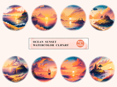 Ocean Sunset, Watercolor Clipart Bundle beach sunset watercolor beachscape clipart clipart coastal watercolor art design digital art digital download graphic design illustration ocean clipart ocean sunset ocean sunset art ocean sunset watercolor ocean sunset watercolor clipart png sea sunset graphics sunset sky watercolor sunset watercolor clipart watercolor watercolor ocean waves