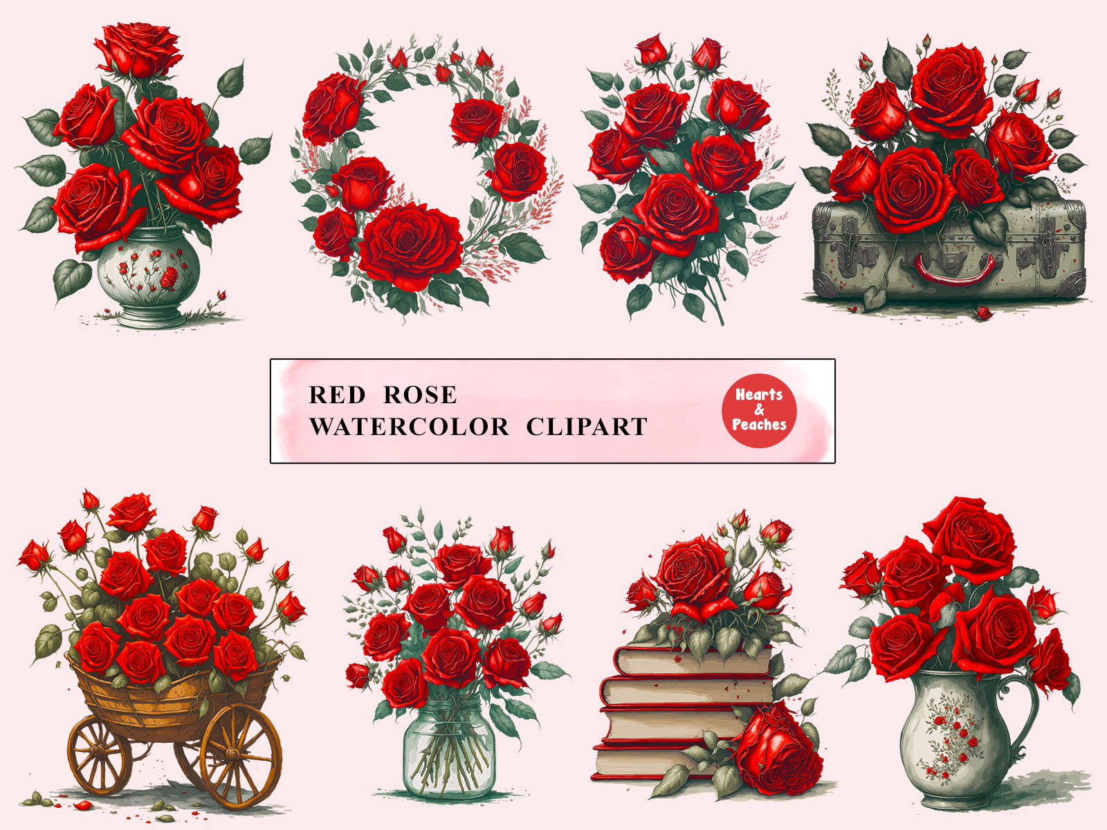 Red Rose, Watercolor Clipart Bundle by Hearts and Peaches on Dribbble