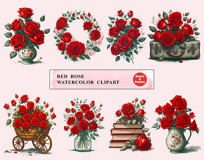 Red Rose, Watercolor Clipart Bundle clipart design digital art digital download graphic design illustration png red rose watercolor clipart red roses watercolor clipart sublimation watercolor