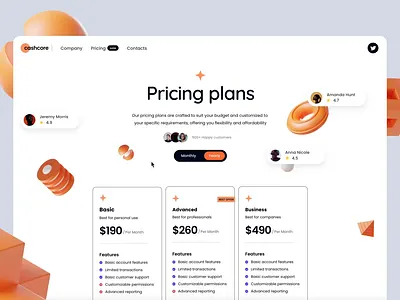 Cashcore Framer SaaS Template II 3d after effects animation concept design finance framer illustration monthly motion motion design motion graphics page plans pricing saas template ui ui8 yearly